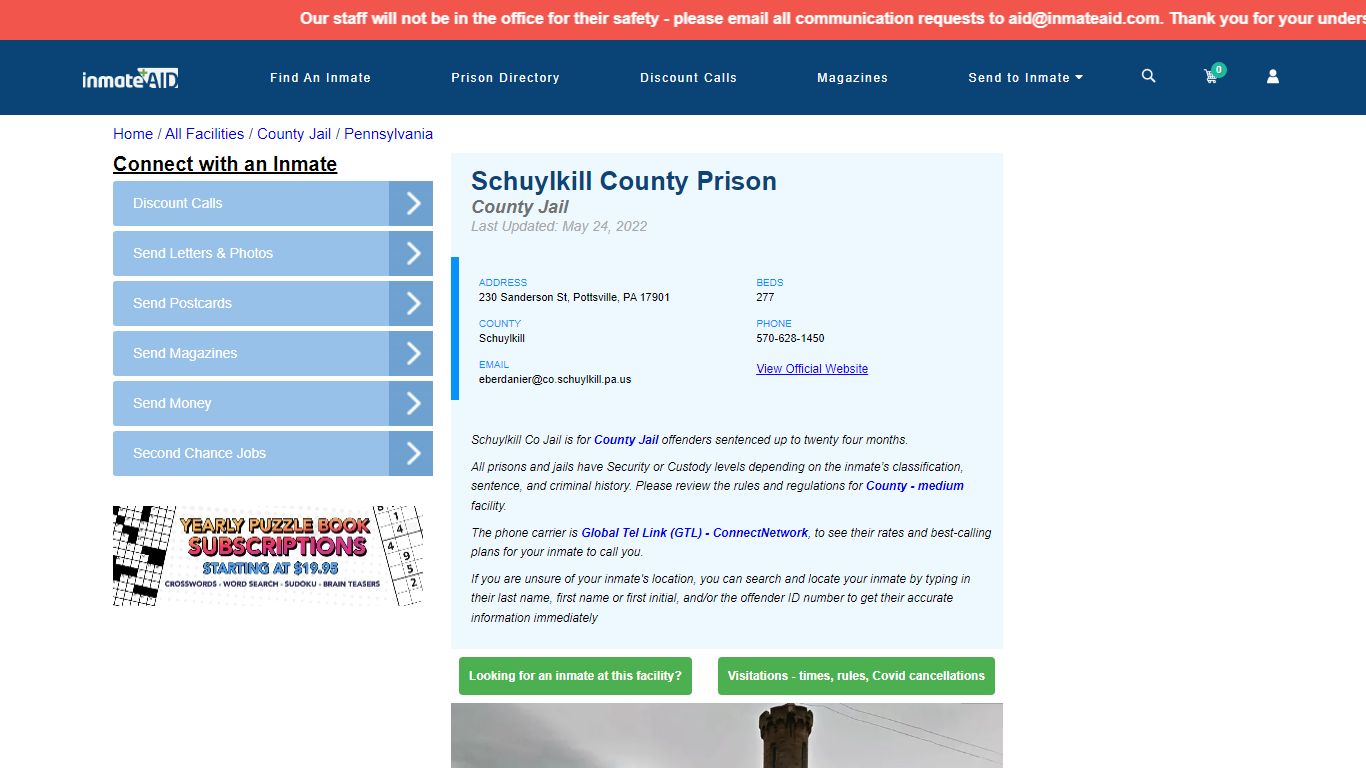 Schuylkill County Prison - Inmate Locator - Pottsville, PA