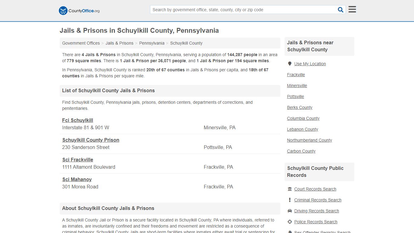 Jails & Prisons - Schuylkill County, PA (Inmate Rosters ...